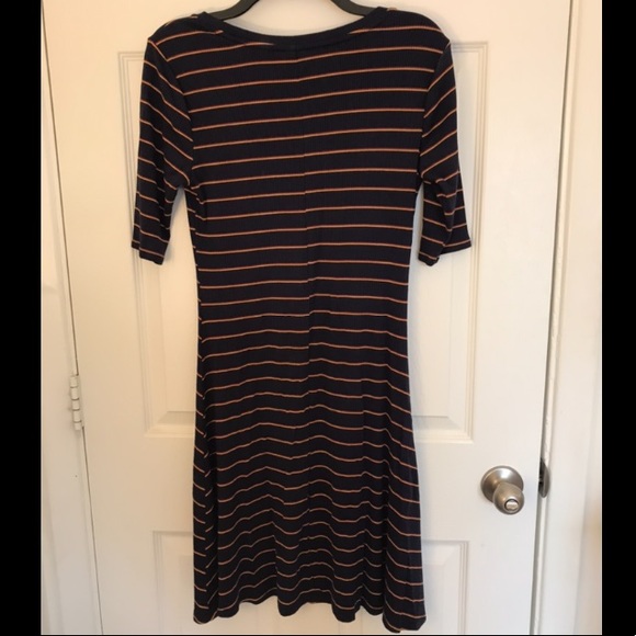 Old Navy Horizontal Stripe Navy, Gold, and Maroon Dress, Size Medium - Picture 2 of 4